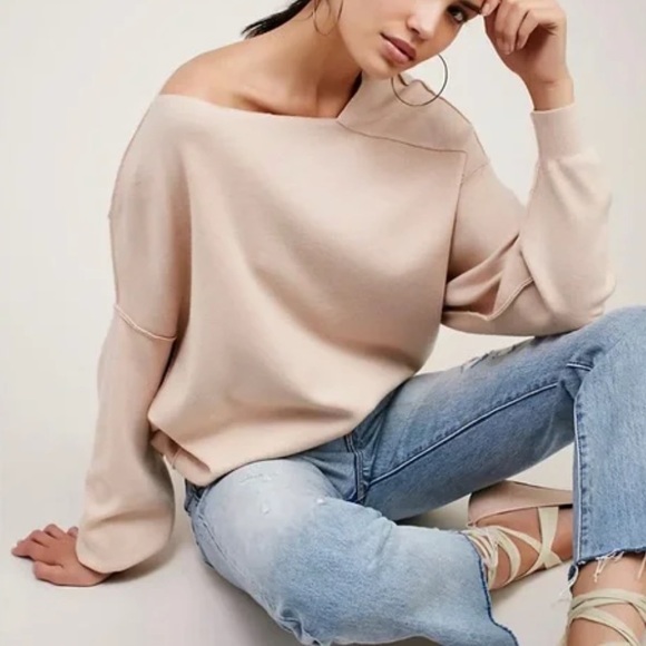 Free People Sweaters - Free People Light Pink Off-the-Shoulder Sweater